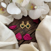 Vriksham Gold Plated Kerala  Palakka Green & Pink Stud Earrings-G19905